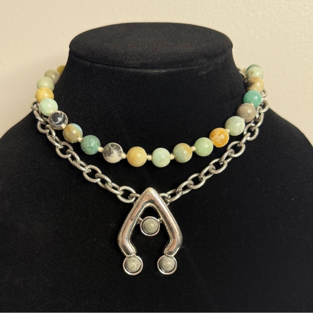 Free People Layered Necklace Beads and Silver toned chain NWT $68 - Picture 3 of 7